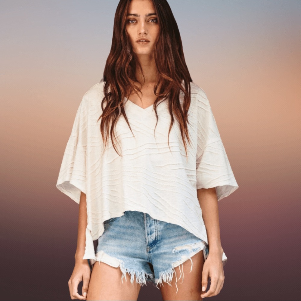 BUCKET LIST TEXTURED BOXY BOHO Oversized Textured Top Festival Beachy, Medium